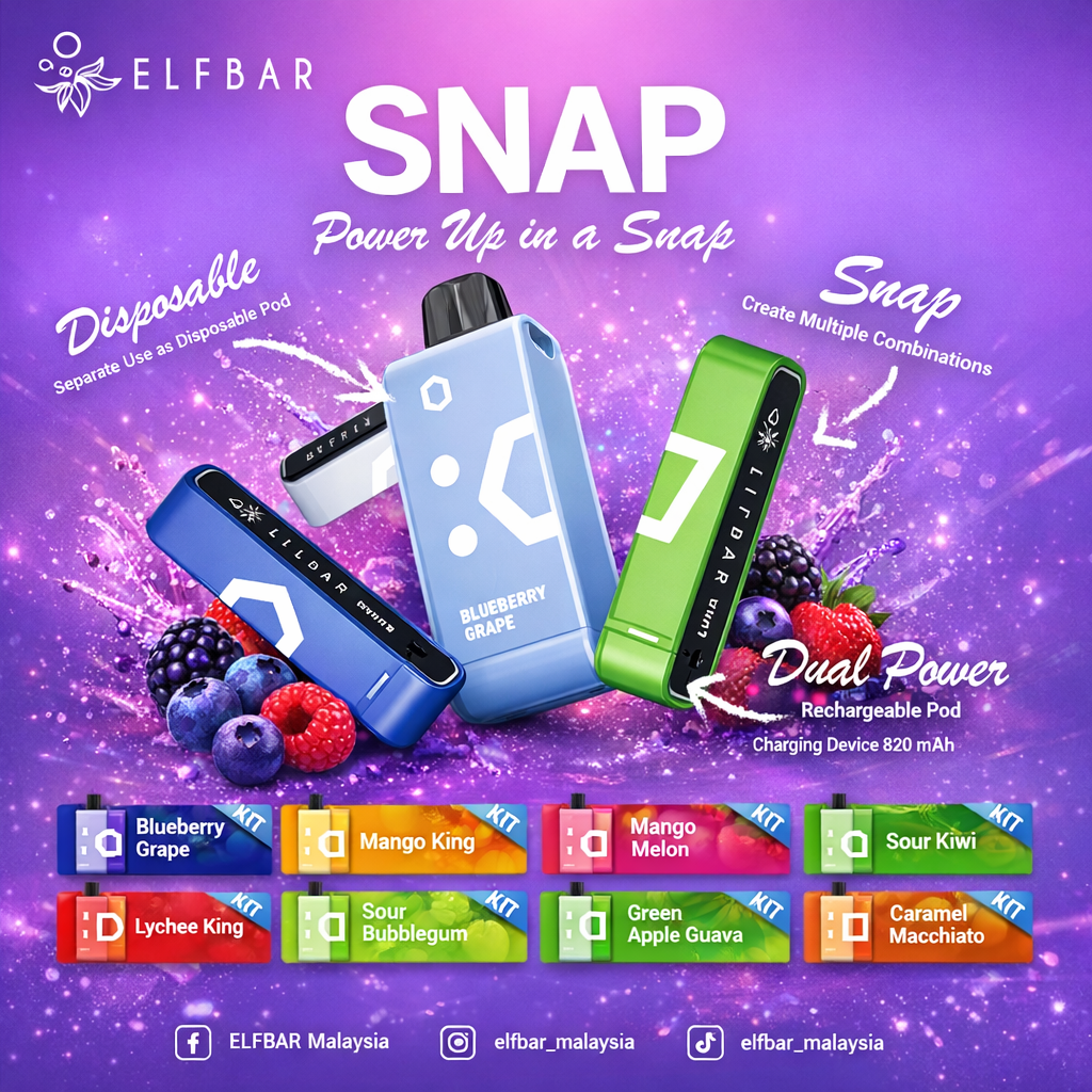 Elfbar SnapSmart 14K Disposable Pod Vape – 14,000 Puffs Rechargeable Vape with Magnetic Pods, Battery & LED Display