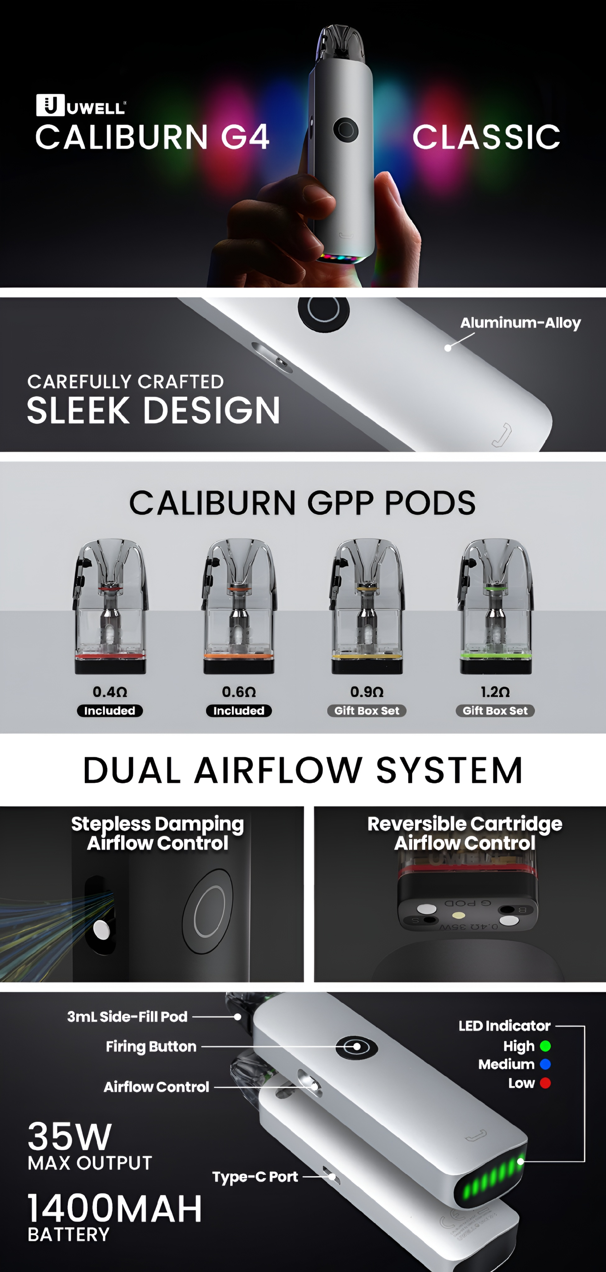 Caliburn G4 Classic Pod System | Compact & Smooth Vape