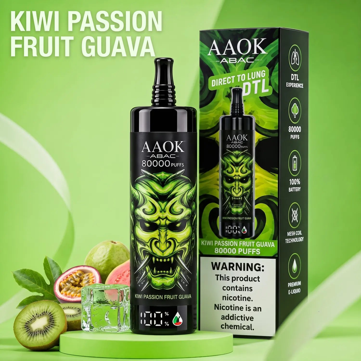 AAOK AK80000 disposable vape - Kiwi Passion Fruit Guava flavour