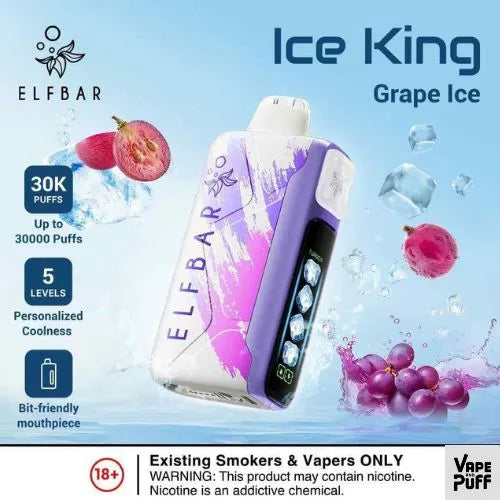 Elfbar Ice King 30K Disposable Vape – 30,000 Puffs Rechargeable Vape with Adjustable Ice Levels, Mesh Coil & Airflow Control