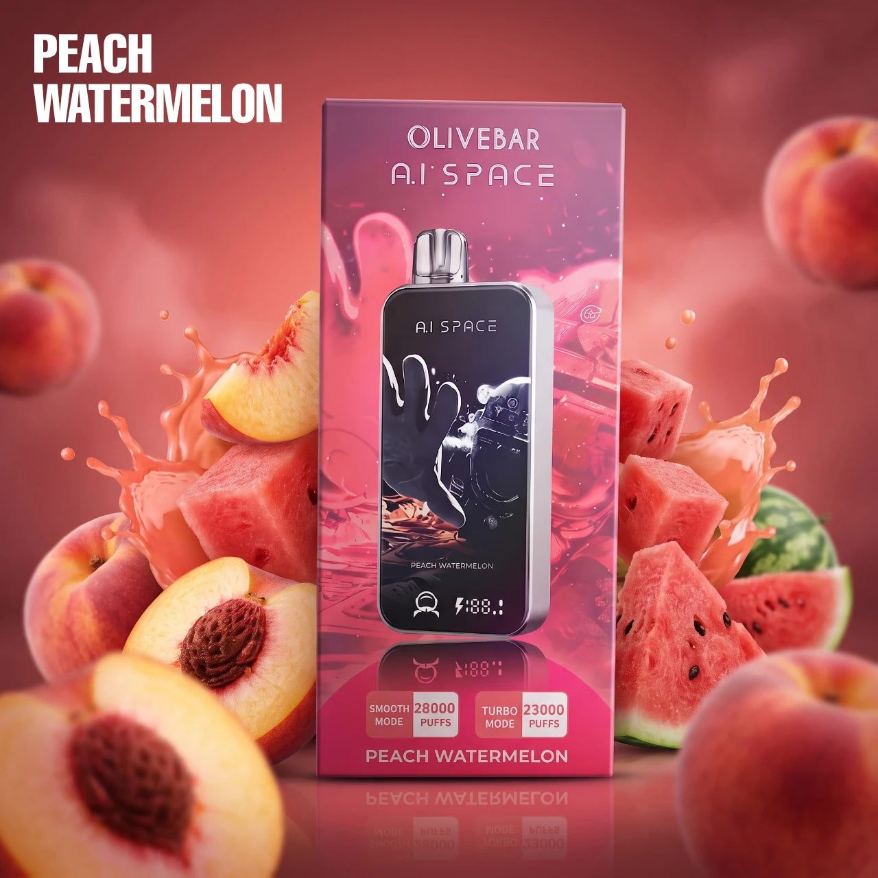 Olivebar AI Space 28000 disposable vape - Peach Watermelon flavour